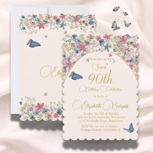 Invitación 90.ª Flores Florales de Cumpleaños Elegante