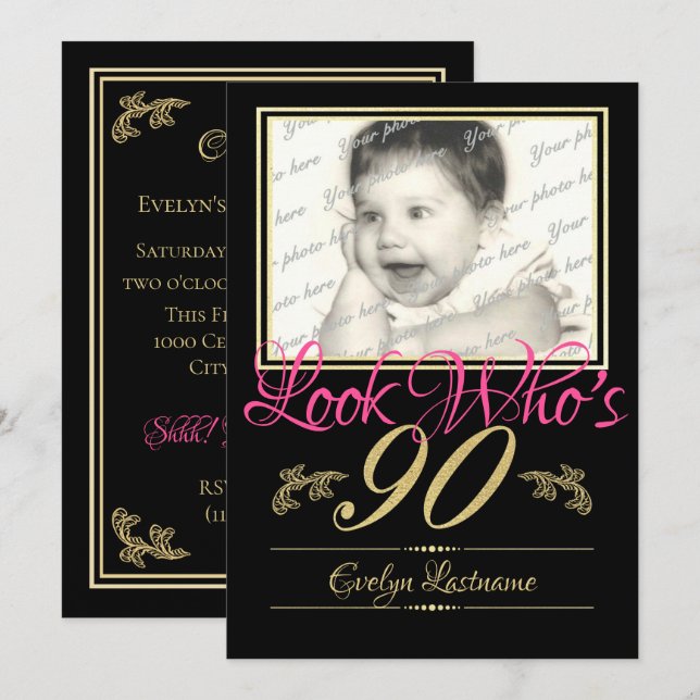 Invitación 90.ª foto de cumpleaños (Anverso / Reverso)