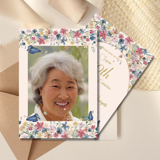 Invitación 90.ª foto de cumpleaños Flor silvestre Elegante in (Subido por el creador)