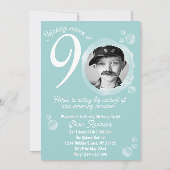 Invitación 90.ª foto de la fiesta de cumpleaños de la burbuja (Anverso)