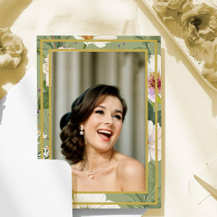 Invitación 90.ª Foto Oro Verde Aniversario Elegante De La Flo