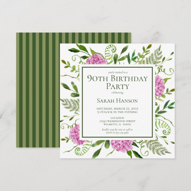 Invitación 90.ª Hidrangeas Rosa (Anverso / Reverso)