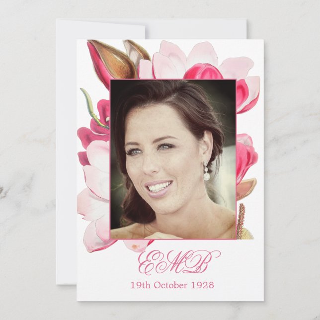 Invitación 90.ª Primavera Rosa Floral Elegante Fotos Cumpleañ (Reverso)