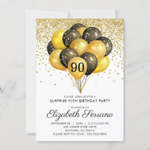 Invitación 90.ª Sorpresa Nacimiento Fiesta de Oro Negro Purpu