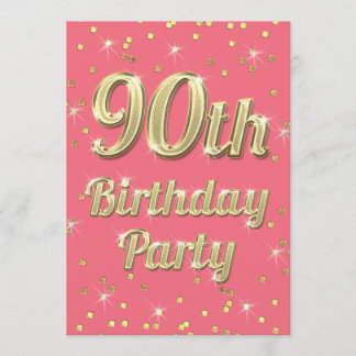 Invitación 90.ª tipografía de hongos de oro Confetti Pink