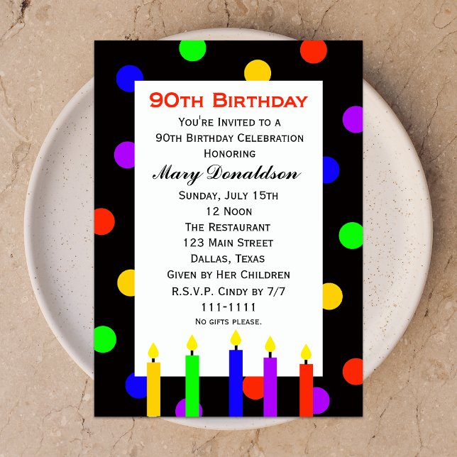 Invitación 90.ª Velas y puntos de la fiesta de cumpleaños (Subido por el creador)