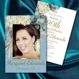 Invitación 90.º Aniversario de la Elegante Foto de Floral Gol