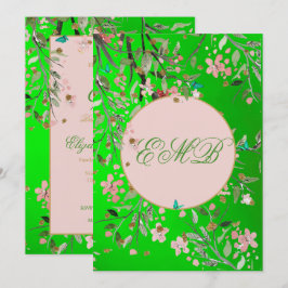 Invitación 90.º Aniversario del Monograma Rosa Elegante Verde