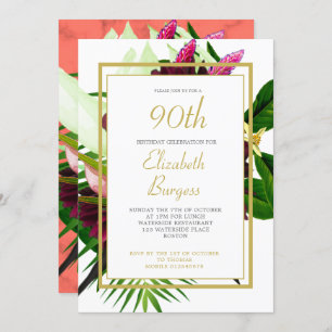 Invitación 90.º Aniversario Moderno De La Floral De Coral De 