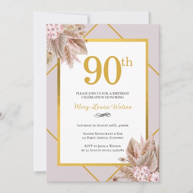 Invitación 90.º Boho Floral (Anverso)