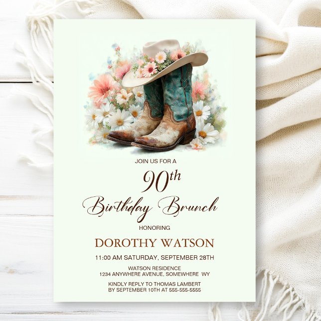 Invitación 90.º Brunch de cumpleaños de Cowgirl Boots (Subido por el creador)