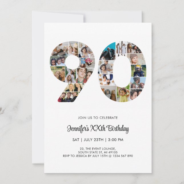 Invitación 90.º Collage de fotos 90 Personalizado (Anverso)