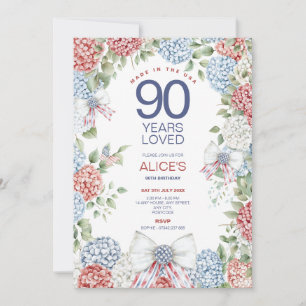 Invitación 90.º cumpleaños, 4 de julio, edición floral