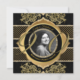Invitación 90.º cumpleaños 90º marco de foto de diamante dora