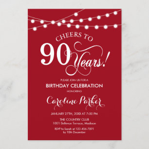 Invitación 90.º cumpleaños - Blanco Rojo