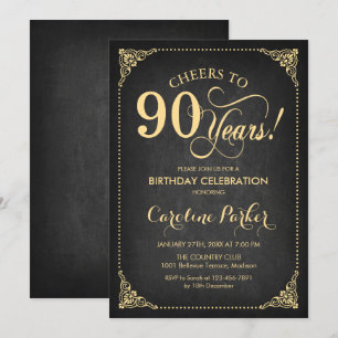 Invitación 90.º cumpleaños - Chalkboard Gold