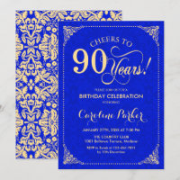90.º cumpleaños - Damasco azul real de oro