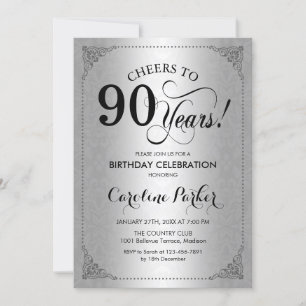 Invitación 90.º cumpleaños - Damasco plateado