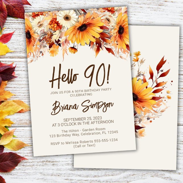 Invitación 90.º cumpleaños de Beige Fall Floral (Subido por el creador)