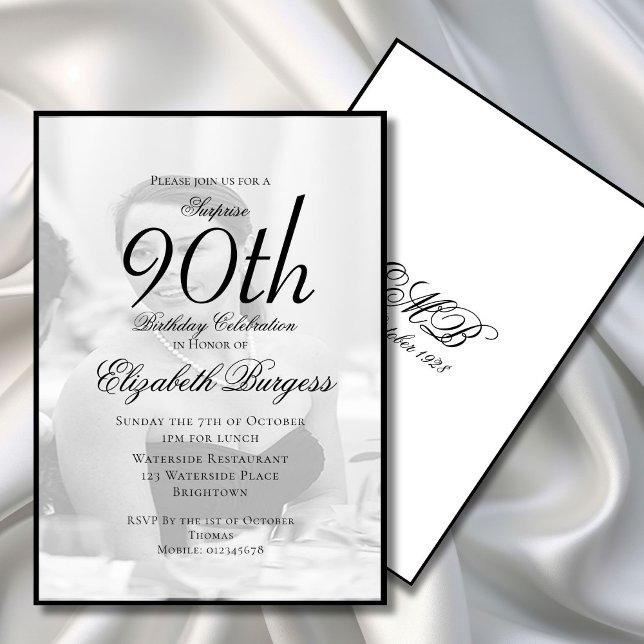 Invitación 90.º cumpleaños de elegancia de foto única (Subido por el creador)