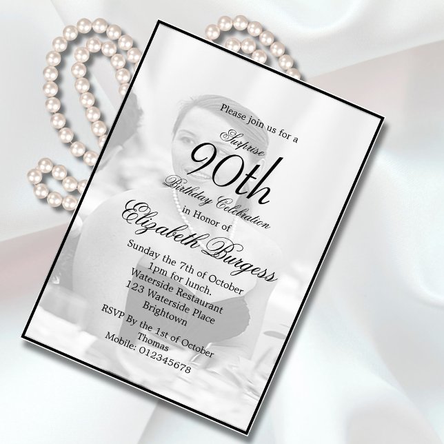 Invitación 90.º cumpleaños de elegancia de foto única (Subido por el creador)