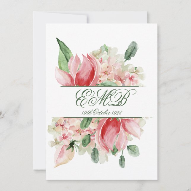 Invitación 90.º cumpleaños de Rosas florales elegantes (Reverso)
