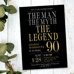 Invitación 90.º cumpleaños El hombre el mito la leyenda