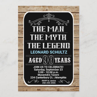 Invitación 90.º cumpleaños El hombre el mito la leyenda 90 añ