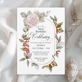 Invitación 90.º cumpleaños Feminine Floral Invierno de diciem