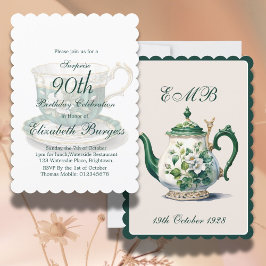 Invitación 90.º cumpleaños Fiesta de té Regencia Verde Cumple