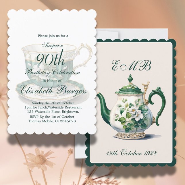 Invitación 90.º cumpleaños Fiesta de té Regencia Verde Cumple (Subido por el creador)