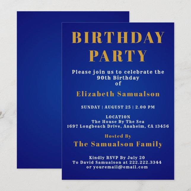 Invitación 90.º Cumpleaños Fijación de Estándares Cumpleaños  (Anverso / Reverso)