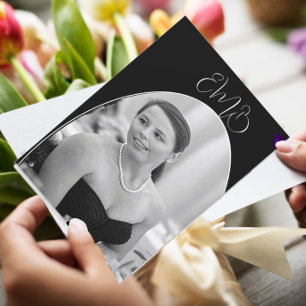 Invitación 90.º cumpleaños foto blanco negro elegante cumplea