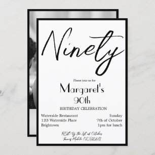 Invitación 90.º cumpleaños Foto Elegante Monograma Cumpleaños