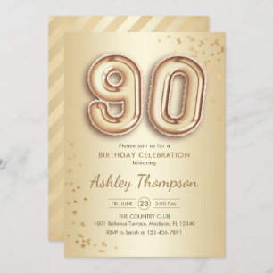 Invitación 90.º cumpleaños - Globos de oro