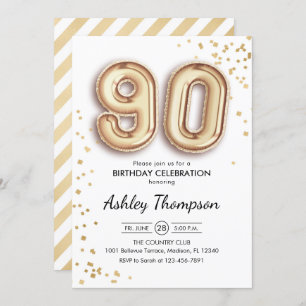 Invitación 90.º cumpleaños - Globos de oro