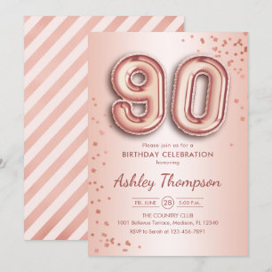 Invitación 90.º cumpleaños - Globos de oro Rosas