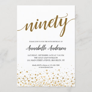 Invitación 90.º cumpleaños guión de puntos modernos de oro