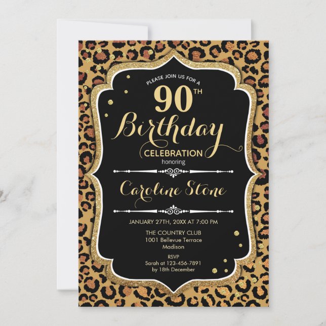 Invitación 90.º cumpleaños - Leopard Print (Anverso)