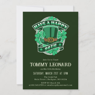 Invitación 90.º cumpleaños Leprechaun Gorra Shamrock Irish