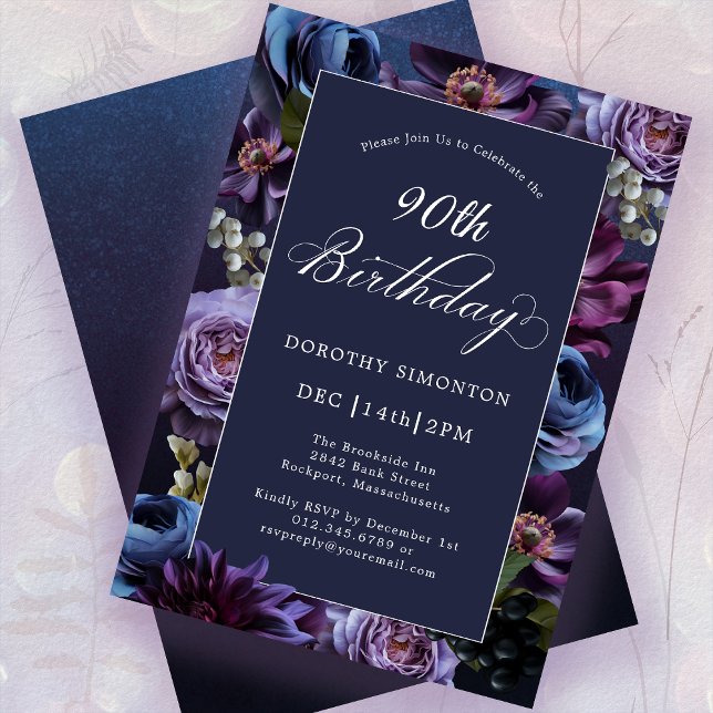 Invitación 90.º cumpleaños Moody Purple Flower Invitation (Subido por el creador)