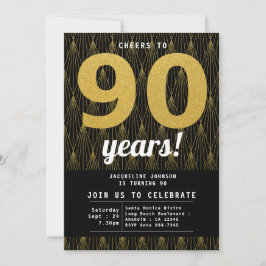 Invitación 90.º Cumpleaños Negro Y Oro