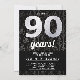 Invitación 90.º Cumpleaños Negro Y Plata
