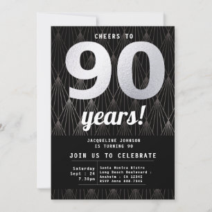 Invitación 90.º Cumpleaños Negro Y Plata