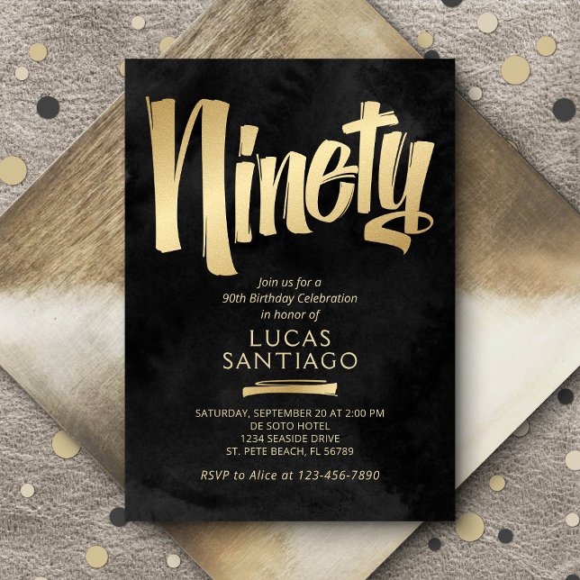 Invitación 90.º cumpleaños Oro Negro (Subido por el creador)