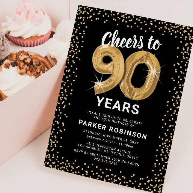 Invitación 90.º cumpleaños Oro Negro (Subido por el creador)