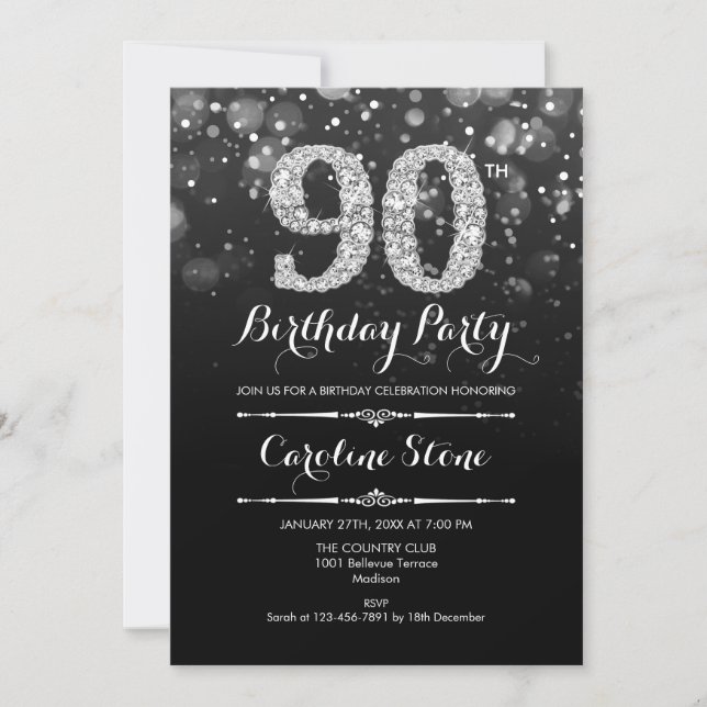 Invitación 90.º cumpleaños - Plata negra (Anverso)