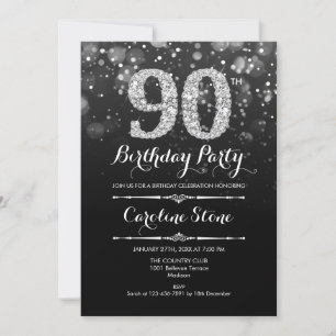 Invitación 90.º cumpleaños - Plata negra