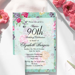Invitación 90.º Cumpleaños Rosa Floral Personal