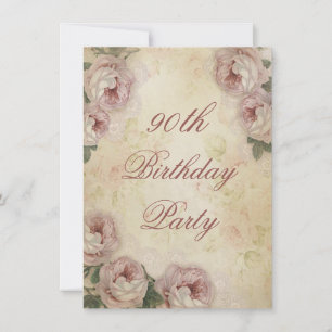 Invitación 90.º cumpleaños Shabby Chic Rosas y encaje